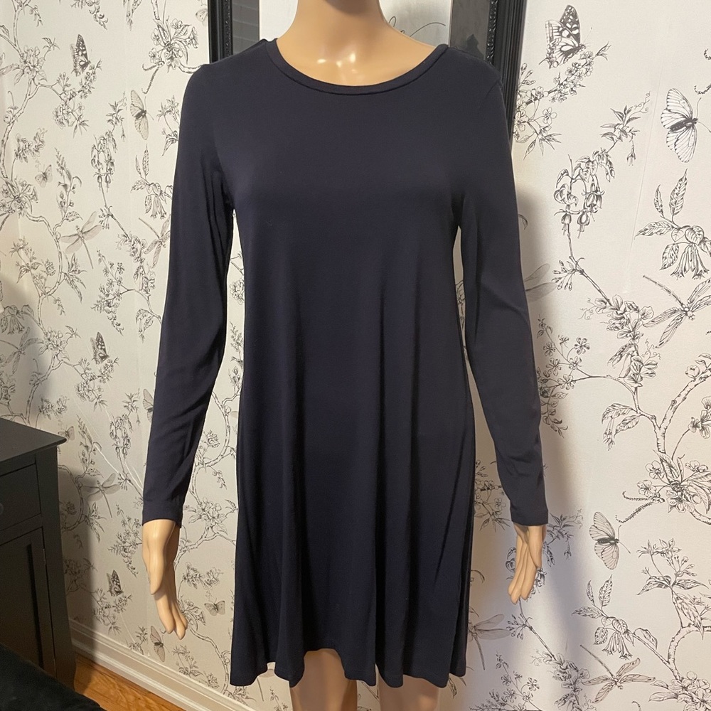 Long Sleeved Navy Cotton Dress
